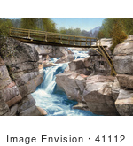 #41112 Stock Photo Of A Footbridge Over The Upper Falls Of The Ammonoosuc River In The White Mountains Of New Hampsire