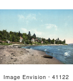 #41122 Stock Photo Of A Beach Near A Clubhouse On The Shore Of Lake Michigan