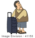 #41153 Clip Art Graphic Of A Caucasian Man Looking Back While Zipping Compartments In His Suitcase