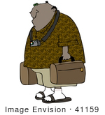 #41159 Clip Art Graphic Of An African American Guy Wearing A Camera Around His Neck Carrying Luggage