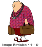 #41161 Clip Art Graphic Of A Caucasian Tourist Guy With A Camera Around His Neck Carrying Suitcases