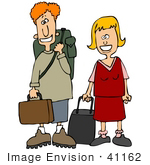 #41162 Clip Art Graphic Of A Happy Young Caucasian Couple Could Be Brother And Sister Smiling And Standing With Suitcases