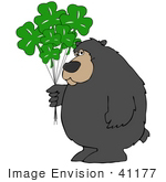 #41177 Clip Art Graphic Of A St Paddy’S Day Bear With Clover Balloons