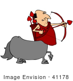 #41178 Clip Art Graphic Of A Centaur Cupid Man Shooting Heart Arrows On Valentine’S Day