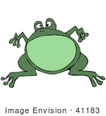 #41183 Clip Art Graphic Of A Fat Green Leaping Frog