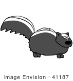 #41187 Clip Art Graphic Of A Smelly Skunk Nervously Looking At The Viewer