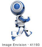 #41193 Clip Art Graphic Of An Ao-Maru Robot In Blue Running Or Jogging Past In Profile