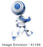 #41194 Clip Art Graphic Of An Ao-Maru Robot In Blue Sprinting Past In A Blur