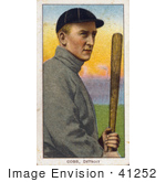 #41252 Stock Illustration Of A Vintage Baseball Card Of Detroit Tigers Baseball Player Ty Cobb Posing With A Bat
