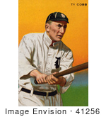#41256 Stock Illustration Of A Vintage Baseball Card Of Ty Cobb Of The Detroit Tigers Swinging A Baseball Bat