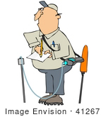 #41267 Clip Art Graphic Of A Gas Worker Taking Notes And Inspecting For Leaks