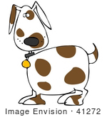 #41272 Clip Art Graphic Of A Spotted Brown And White Doggy
