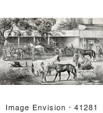 #41281 Stock Illustration Of People Gathering Water For Their Hoses While Stopping In A Village
