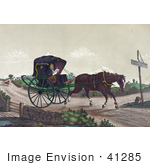 #41285 Stock Illustration Of An Exhausted Horse Pulling Deacon Jones In A Carriage While A Man In A Horsedrawn Sulky Quickly Gains On Them In The Background