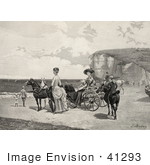 #41293 Stock Illustration Of Two Beautiful Women By A Carriage On A Beach