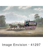 #41297 Stock Illustration Of A Dog Running Alongside Men On The Unicorn Norwich Coach