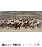 #41298 Stock Illustration Of A Parade Of Beautiful Horses At A National Horse Show