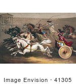#41305 Stock Illustration Of A Man And Two Women Racing Chariots