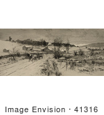 #41316 Stock Illustration Of A Man On A Horse Drawn Wagon Traveling Through A Village In The Snow
