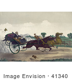 #41340 Stock Illustration Of Two Competitive Men Racing Their Horses Down A Street With A Dog Running Along The Side