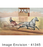 #41345 Stock Illustration Of A Panel Of Three Judges In A Tower Watching A Man Racing A Horse