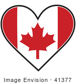 #41377 Clip Art Graphic Of A Canadian Heart Flag