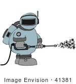 #41381 Clip Art Graphic Of An Astronaut Spraying Stars With A Pressure Washer