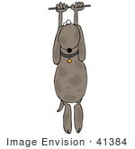 #41384 Clip Art Graphic Of A Stuck Dog Hanging From A Cable