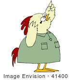 #41400 Clip Art Graphic of a Chicken Pointing Up by DJArt