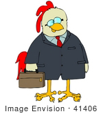 #41406 Clip Art Graphic Of A Chicken In A Suit Carrying A Briefcase