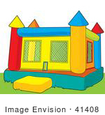 #41408 Clip Art Graphic of a Bounce Castle On Grass In A Park by Maria Bell
