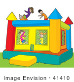 #41410 Clip Art Graphic Of Kids Having Fun In A Bounce Castle In A Park