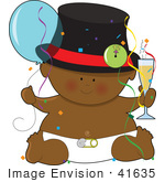 #41635 Clip Art Graphic Of An African American New Years Baby