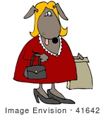 #41642 Clip Art Graphic Of A Brown Female Pooch Shopping