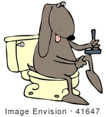 #41647 Clip Art Graphic Of A Brown Pooch Shaving On A Toilet