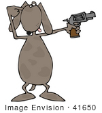 #41650 Clip Art Graphic Of A Brown Pooch Shooting A Gun