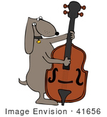 #41656 Clip Art Graphic Of A Brown Pooch Playing A String Bass