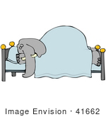#41662 Clip Art Graphic Of A Gray Elephant Sleeping In A Bed