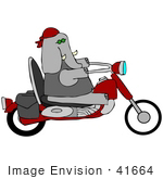 #41664 Clip Art Graphic Of A Gray Elephant Biker On A Motorcycle