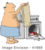 #41669 Clip Art Graphic Of A Middle Aged Caucasian Man Doing Laundry