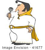 #41677 Clip Art Graphic Of A Chubby Elvis Impersonator Performing