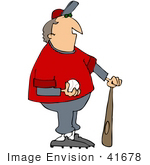 #41678 Clip Art Graphic Of A Baseball Coach With A Ball And Bat