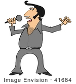 #41684 Clip Art Graphic Of A Hairy Elvis Impersonator Performing