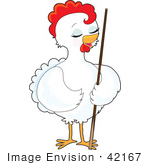 #42167 Clip Art Graphic Of A Pretty White Hen Standing With A Pool Stick