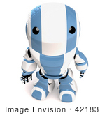 #42183 Clip Art Graphic Of A Blue Futuristic Robot Looking Up