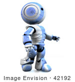#42192 Clip Art Graphic Of A Blue Futuristic Robot Scratched Up