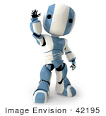 #42195 Clip Art Graphic Of A Blue Futuristic Robot Waving