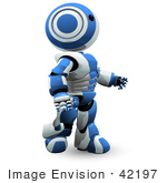 #42197 Clip Art Graphic Of A Blue Futuristic Robot Walking