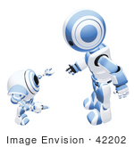 #42202 Clip Art Graphic Of A Blue Futuristic Robot And Cam Talking