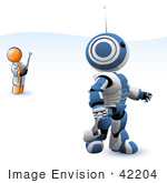 #42204 Clip Art Graphic Of A Blue Futuristic Robot Being Controlled By An Orange Guy